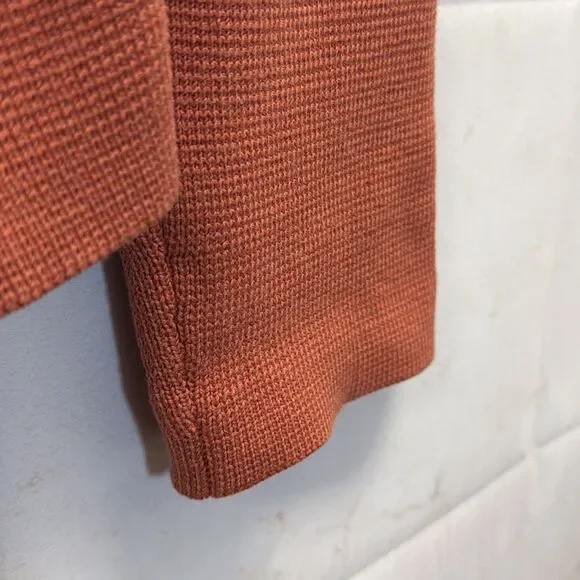 Sigrid Olsen Leather Front Silk Cotton Knit Jacket Rust Full Zip Cardigan Large - Picture 10 of 11